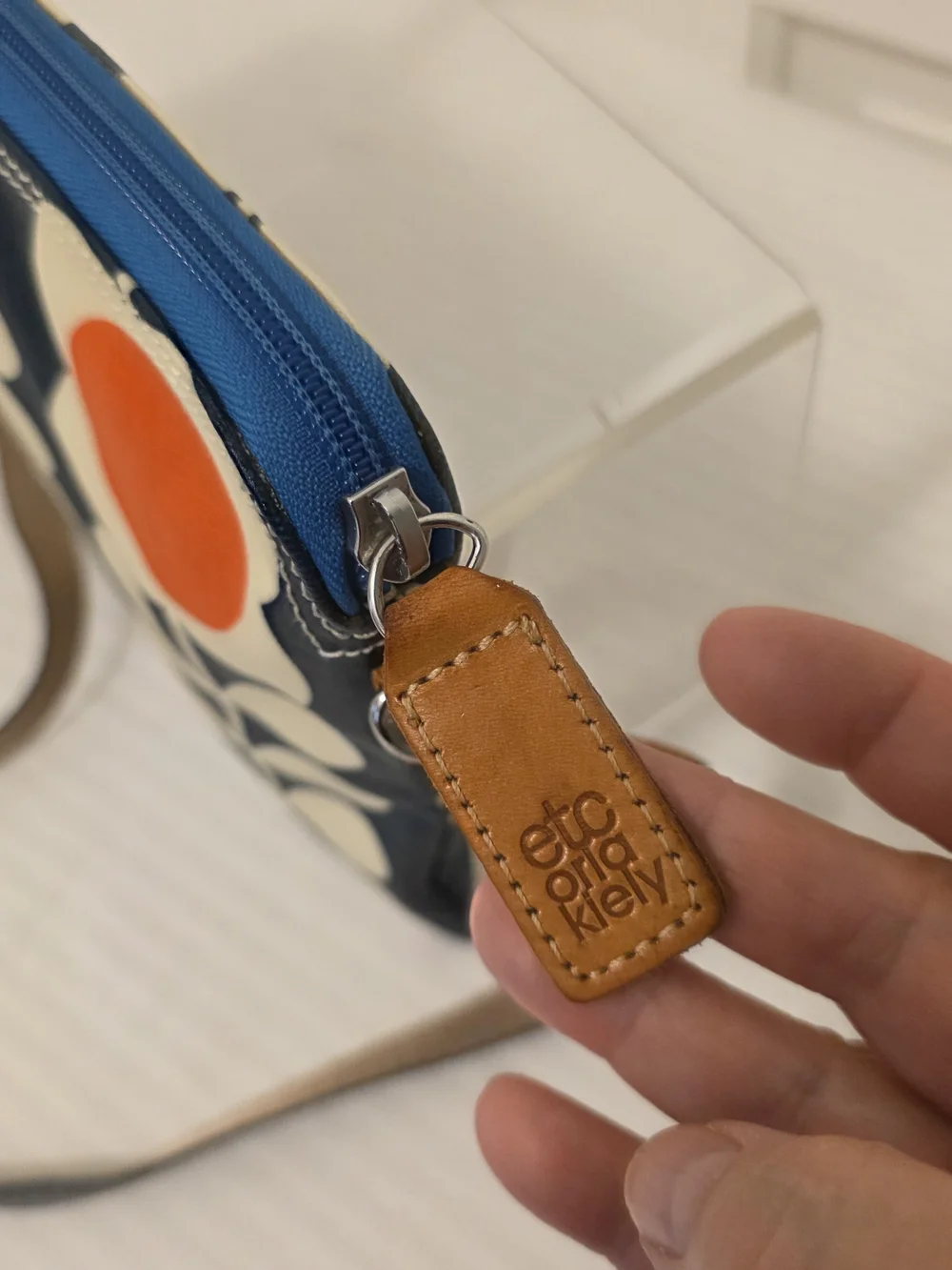 Orla Kiely Navy Crossbody/Clutch W/ Cream Stem Pattern & Orange Dot Lightweight
